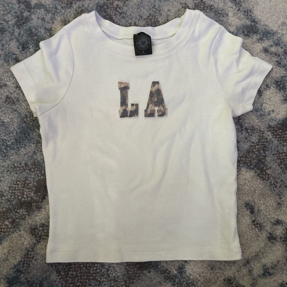 PacSun White Crop Top with LA Print
